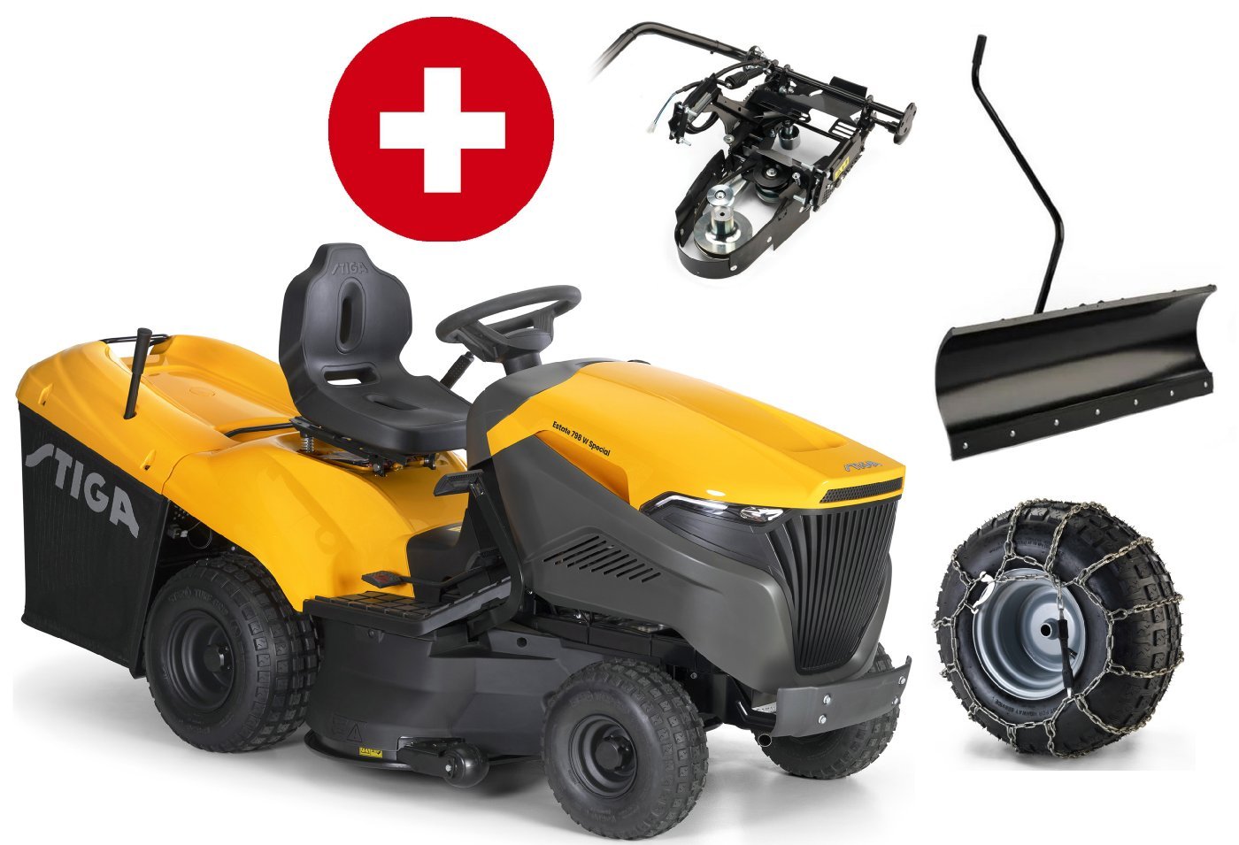 Stiga_Estate_798_W_Special_HONDA_Winterpaket_2_14529754-17a0-4c8a-b629-bade3a6c273d.jpg Stiga Rasentraktor Estate 798 W Special HONDA Winterpaket mit 120 cm Schneeschild, PTO-Kit und Schneeketten – Bild 1